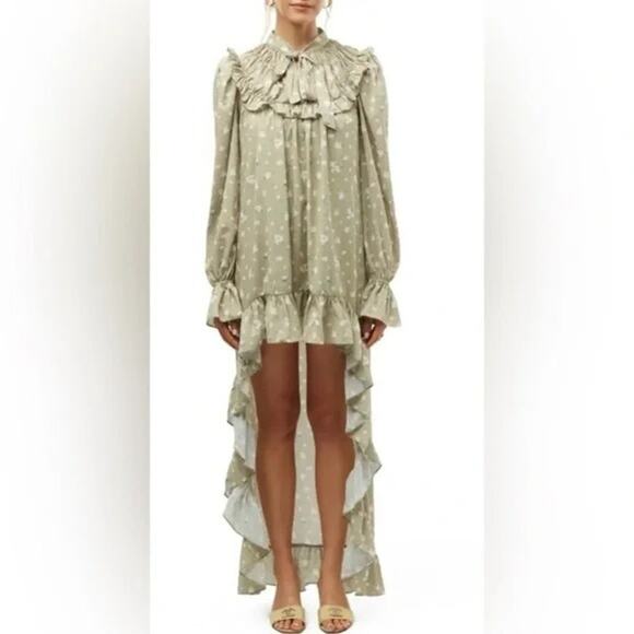 WeWoreWhat Dresses & Skirts - NWT WeWoreWhat High Low Polka Dot Floral Drape Ruffled Long Sleeve Dress S Sage